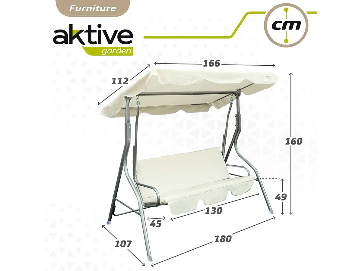 Balancín con toldo Aktive Garden 3 plazas blanco