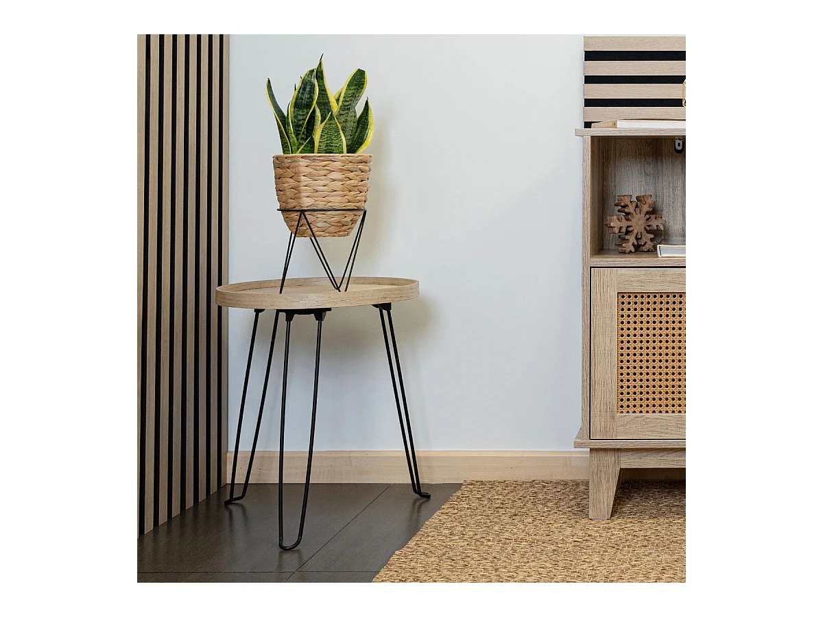 Mesa auxiliar MOA Vinthera patas acero negro/natural 48x40 cm