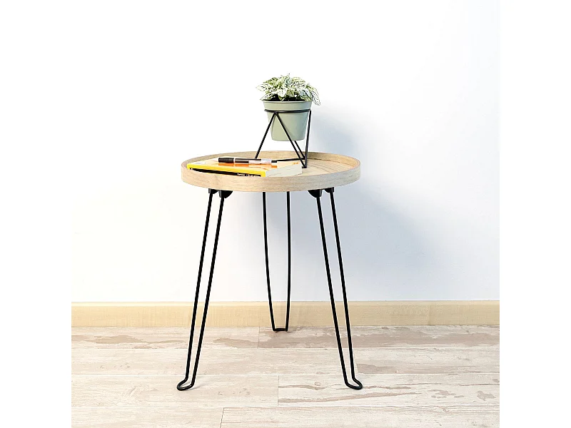 Mesa auxiliar MOA Vinthera patas acero negro/natural 48x40 cm