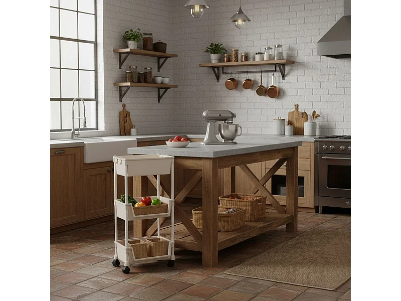 Carrito auxiliar Reddie con 3 niveles y ruedas beige 74,7x35x26,5 cm