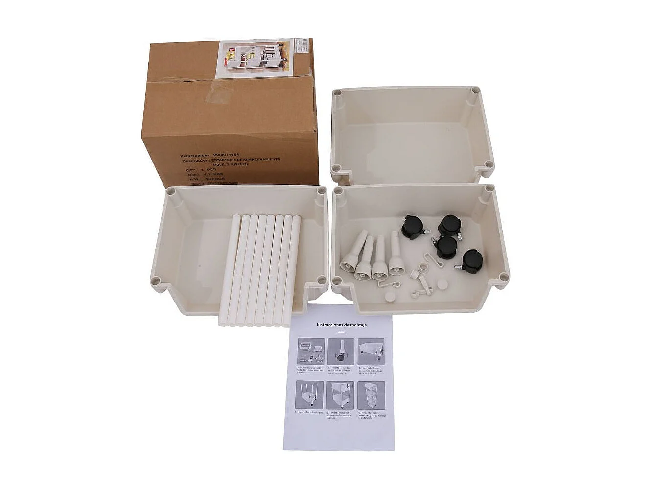 Carrito auxiliar Reddie con 3 niveles y ruedas beige 74,7x35x26,5 cm