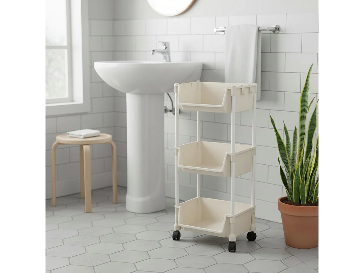 Carrito auxiliar Reddie con 3 niveles y ruedas beige 74,7x35x26,5 cm