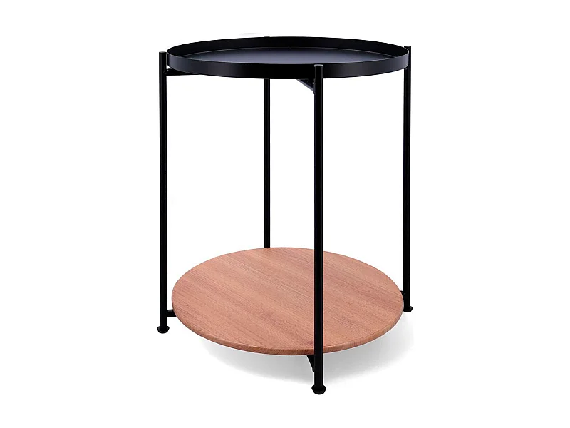 Mesa auxiliar MOA Vinthera 2 estantes negro/madera Ø42x52 cm