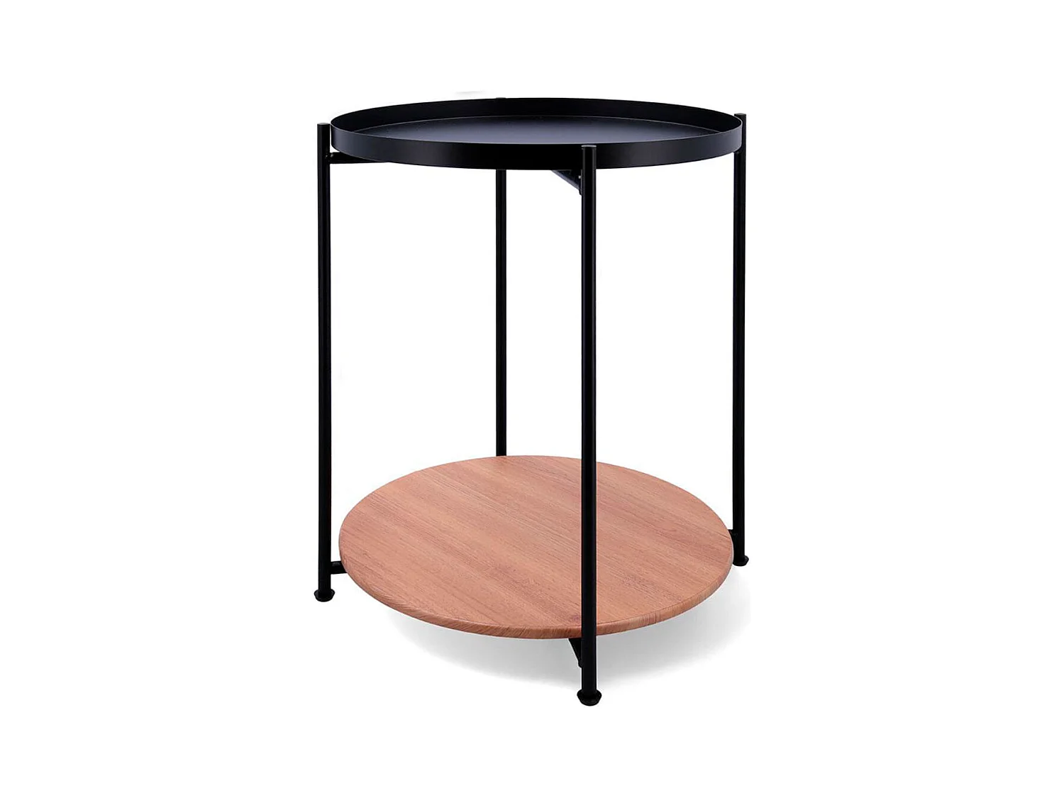 Mesa auxiliar MOA Vinthera 2 estantes negro/madera Ø42x52 cm