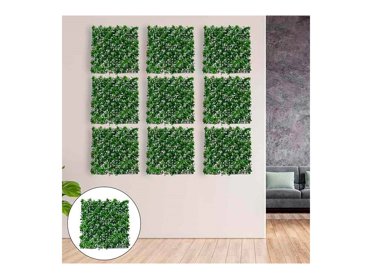 Jardín vertical artificial con flores verde/blanco 50x50 cm