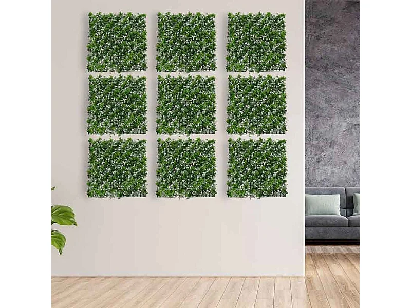 Jardín vertical artificial con flores verde/blanco 50x50 cm