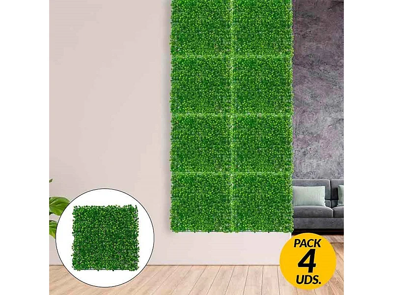 Pack de 4 planchas de jardín vertical artificial suculenta verde