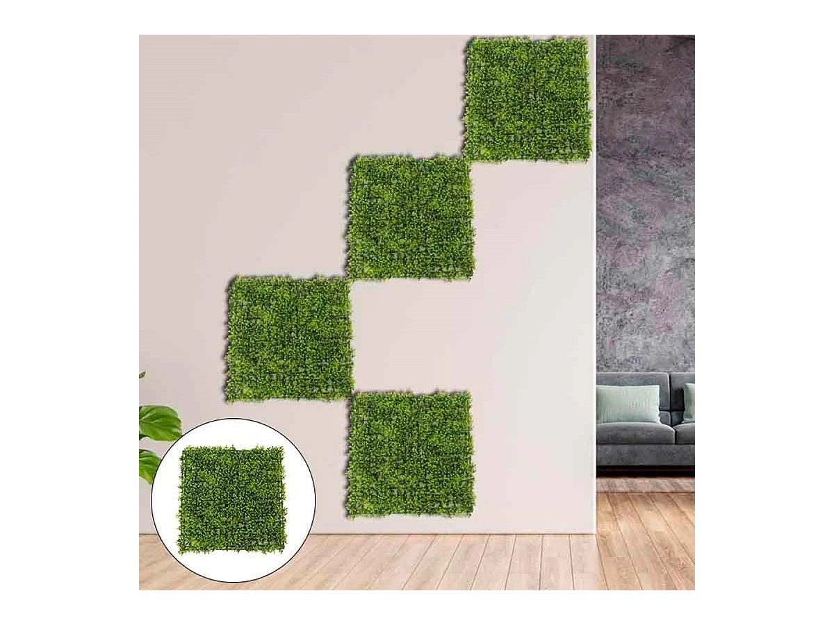 Jardín vertical artificial hoja redondeada verde 50x50 cm