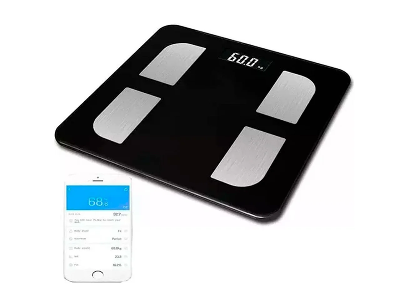 Báscula digital Longfit Care control vía App Bluetooth negro 30x30 cm