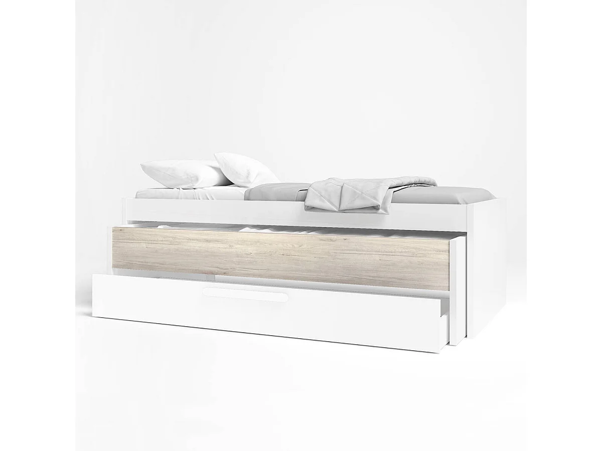 Compacto con doble cama y cajón ESTELLE. Color sahara y blanco mate 212x98x62 cm