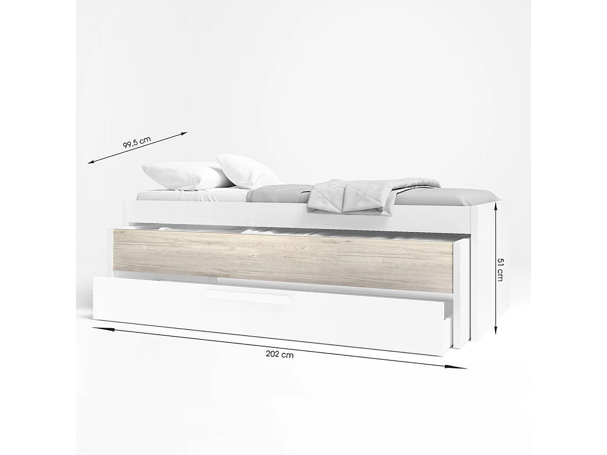 Compacto con doble cama y cajón ESTELLE. Color sahara y blanco mate 212x98x62 cm