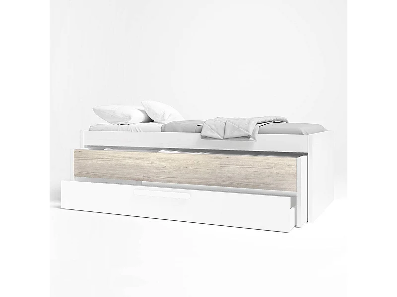 Compacto con doble cama y cajón ESTELLE. Color sahara y blanco mate 212x98x62 cm