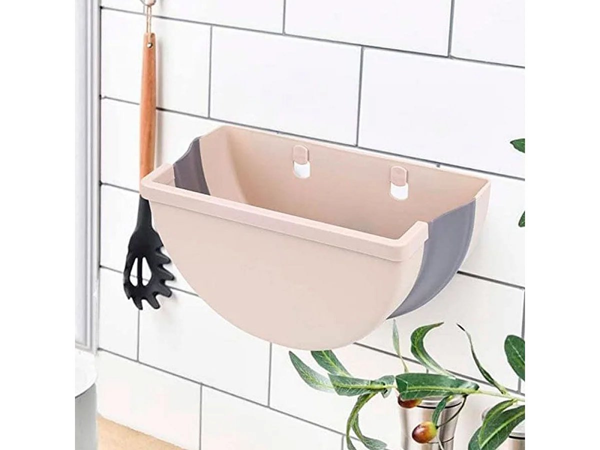 Papelera de cocina colgante plegable beige 15x27x5 cm