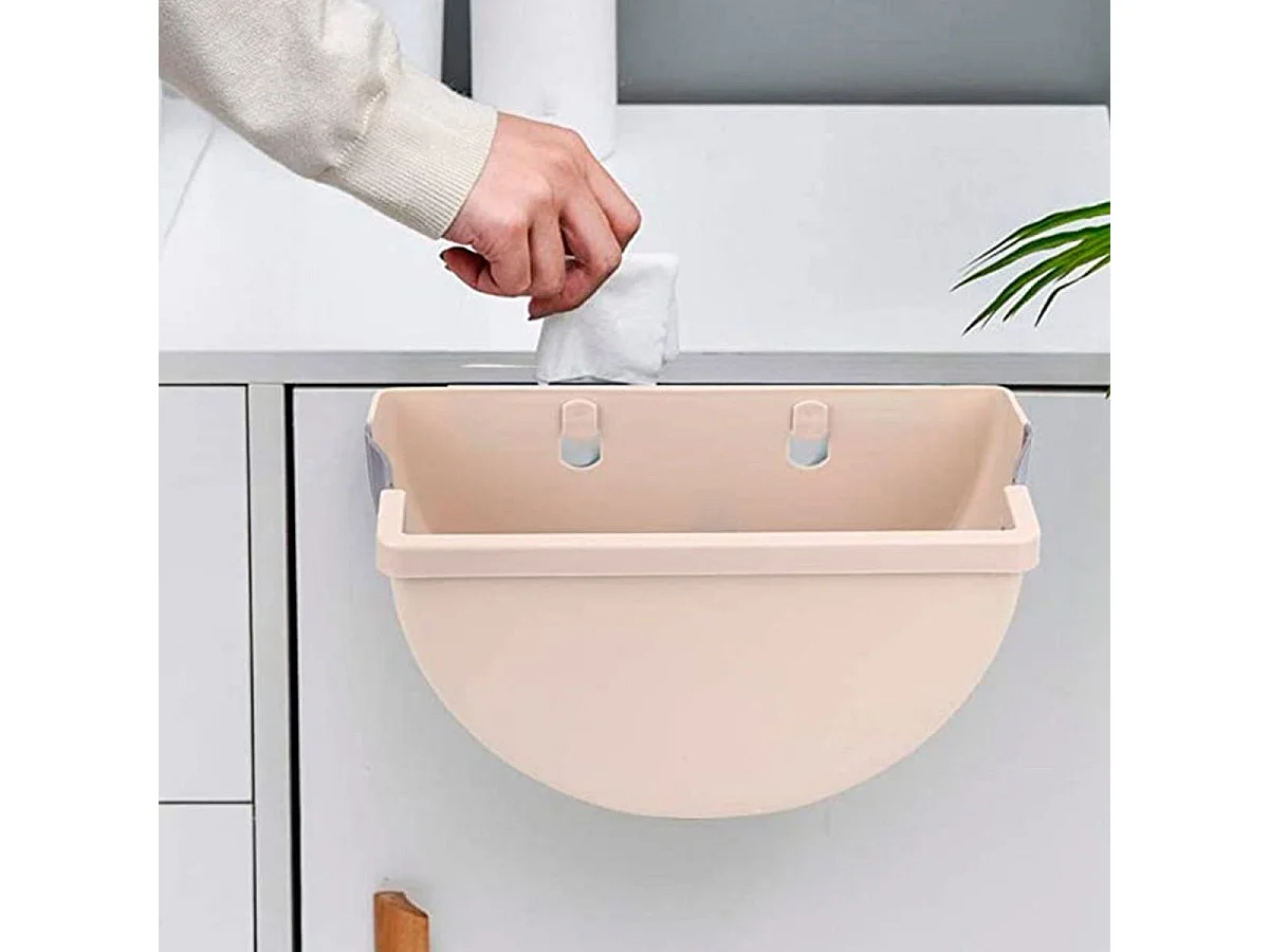 Papelera de cocina colgante plegable beige 15x27x5 cm