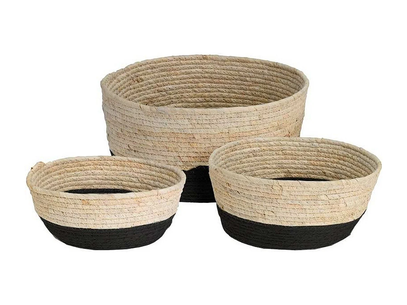 Set 3 cestas de cuerda negro/beige Ø13/Ø26/Ø27 cm
