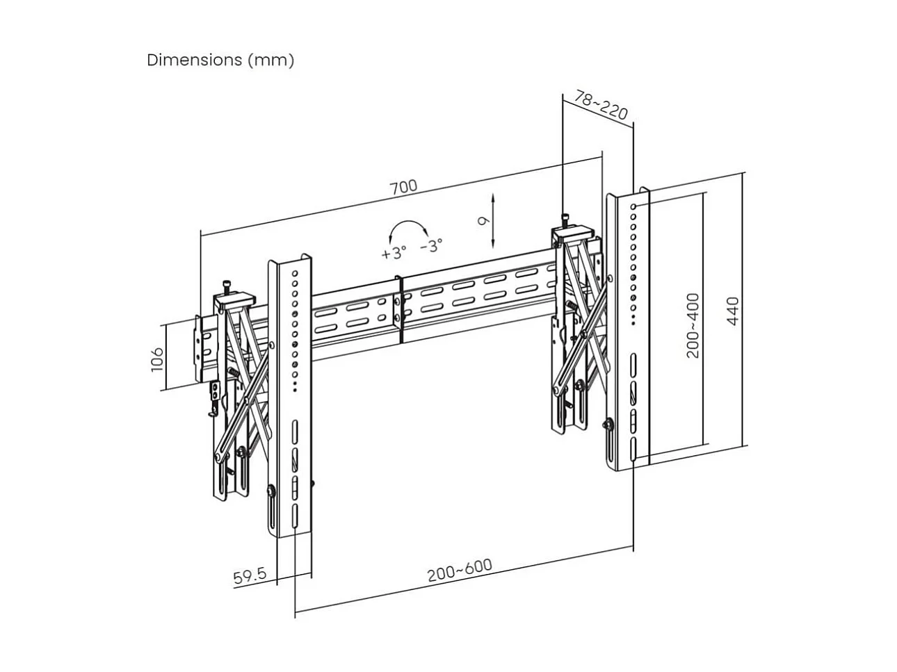 Soporte de TV fijo Aisens VW70LPO-255 extensible 37''-70'' negro 600x400 mm