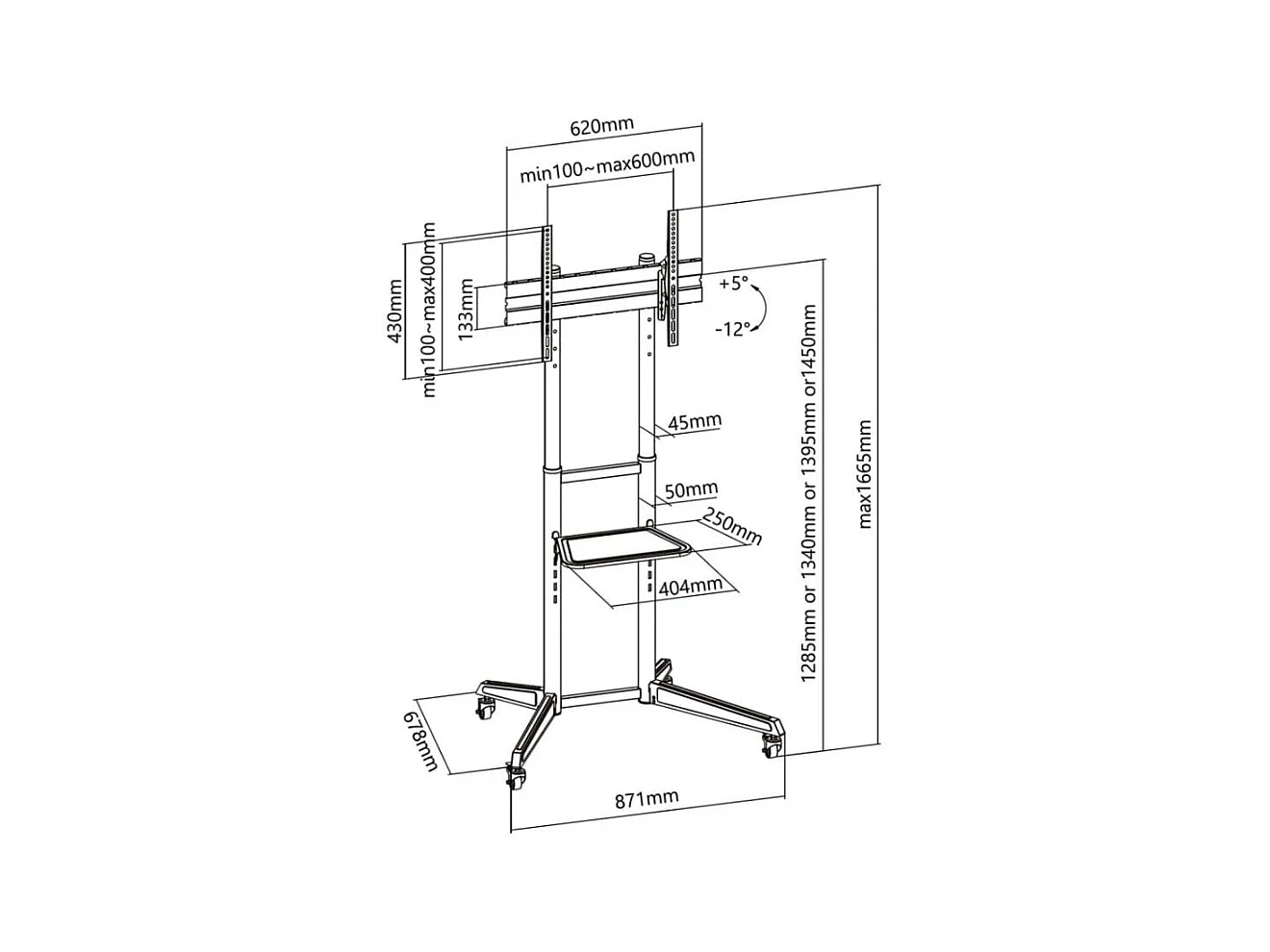 Soporte de TV de suelo Aisens FT70TE-211 37''-70'' con ruedas + bandeja negro 166,5 cm