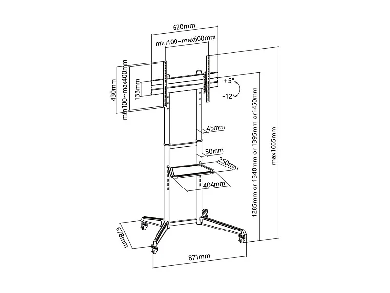 Soporte de TV de suelo Aisens FT70TE-211 37''-70'' con ruedas + bandeja negro 166,5 cm