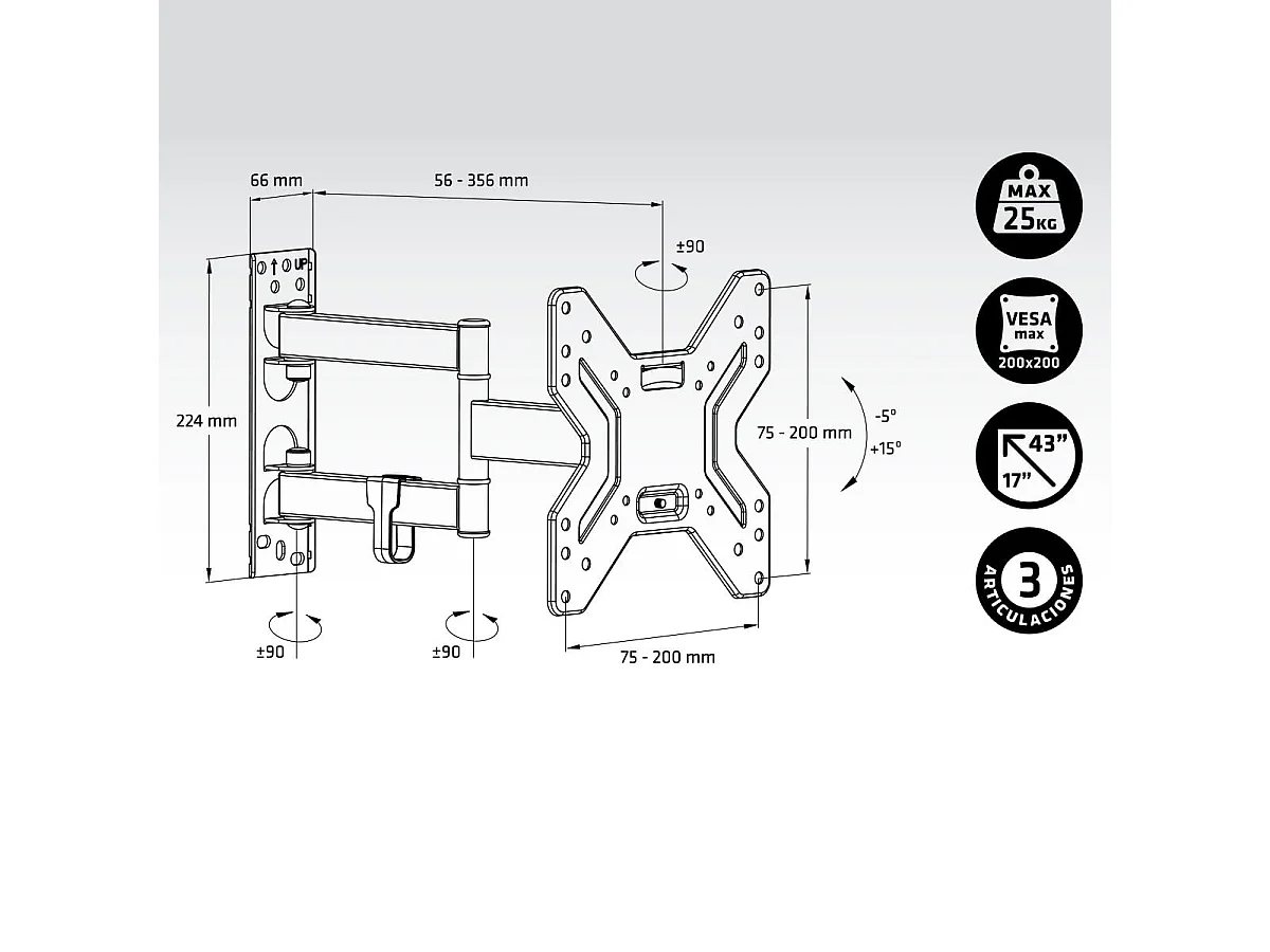 Soporte de TV Engel Lunix 3 AC0591E 17''-43'' orientable y extensible negro
