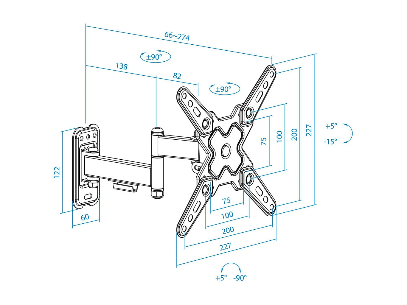 Soporte de TV TooQ LP1344TN-B 13"-43" inclinable y pivotable negro