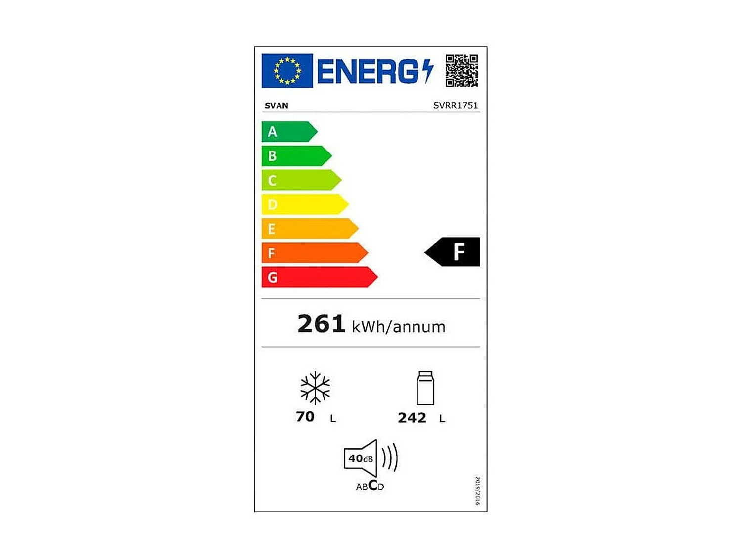 Frigorífico 2 puertas Svan SVRR1751 cíclico 40dB 242L F rojo 179x60,5x70,1 cm