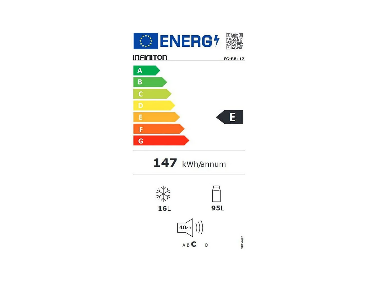 Frigorífico una puerta Infiniton FG-BB112 cíclico 112L E blanco 82 cm