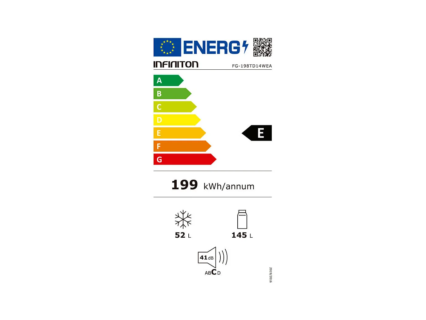 Frigorífico de 2 puertas Infiniton FG-198TD14WEA Total No Frost 197L E blanco 142,4 cm