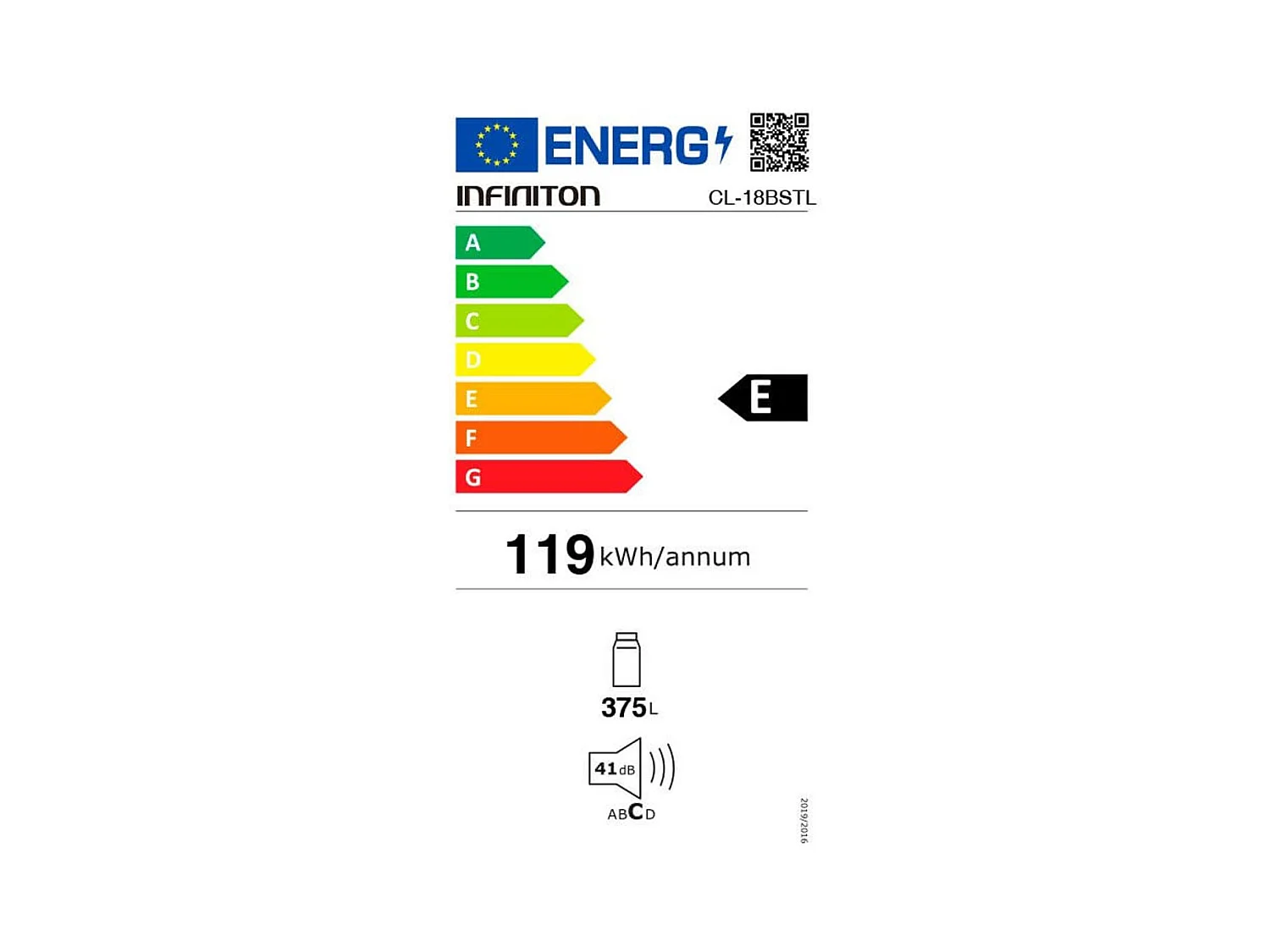 Frigorífico 1 puerta Infiniton CL-18BSTL No Frost 375L E negro 185 cm