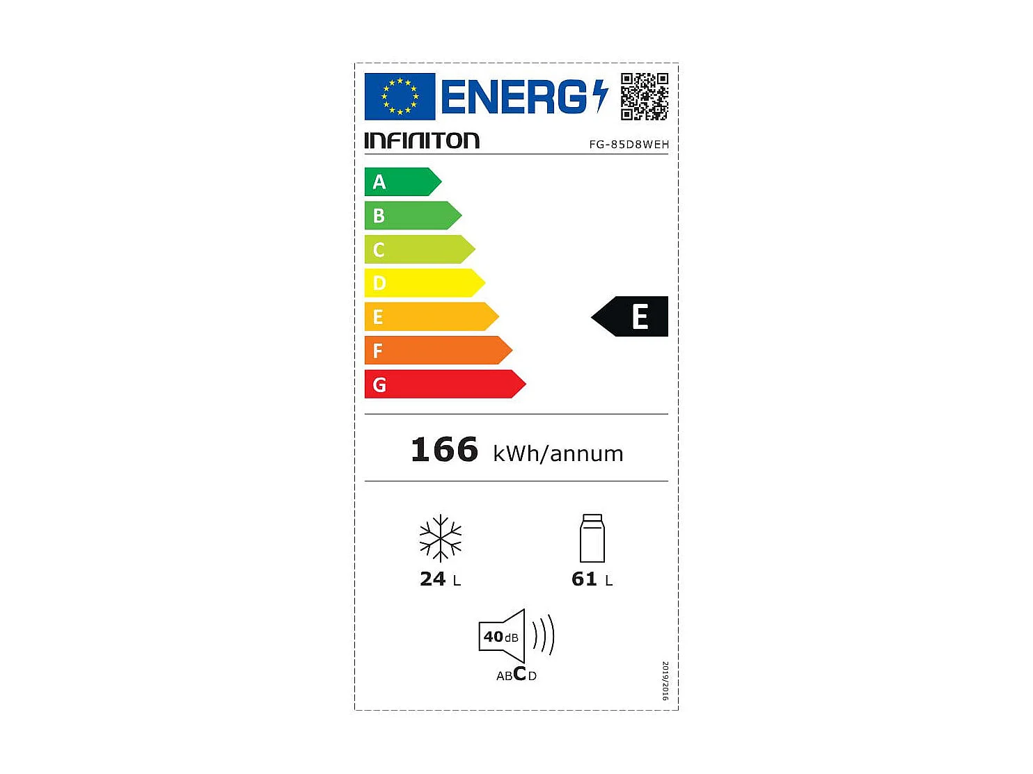 Frigorífico dos puertas Infiniton FG-85D8WEH Defrost 85L E blanco 85 cm