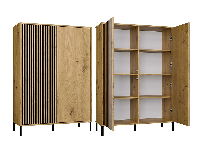 KAMARO - Armoire moderne 8 étagères et 2 portes - 147.5x103.5x40cm - Meuble de rangement - Chêne artisan