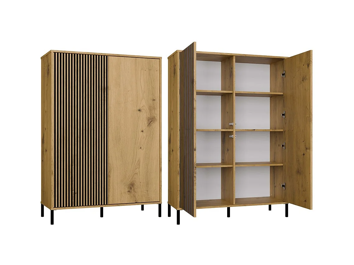 KAMARO – Armario moderno 8 estantes y 2 puertas – 147.5x103.5x40 cm – Mueble de almacenamiento – Roble artesanal