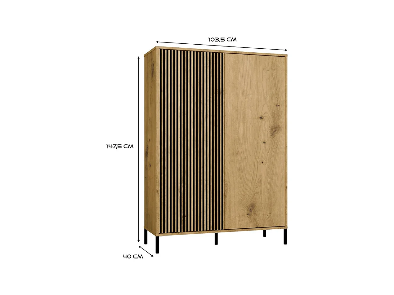 KAMARO – Armario moderno 8 estantes y 2 puertas – 147.5x103.5x40 cm – Mueble de almacenamiento – Roble artesanal