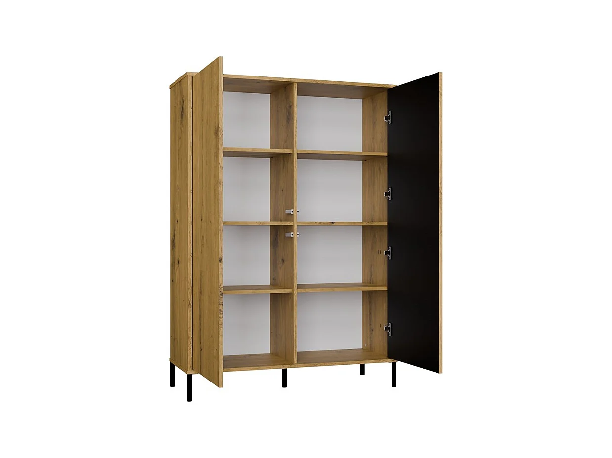 KAMARO – Armario moderno 8 estantes y 2 puertas – 147.5x103.5x40 cm – Mueble de almacenamiento – Roble artesanal