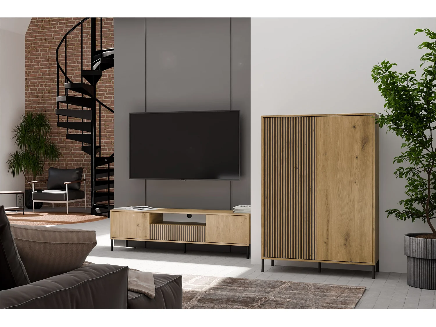 KAMARO - Armoire moderne 8 étagères et 2 portes - 147.5x103.5x40cm - Meuble de rangement - Chêne artisan