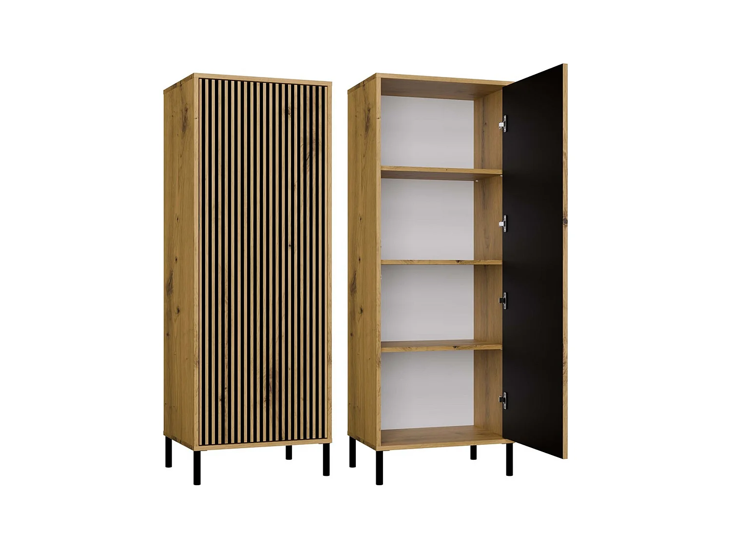 Witryna KAMARO 1DD Slim | Dąb Artisan | 53.5x40x147.5 cm | Ryflowany Front