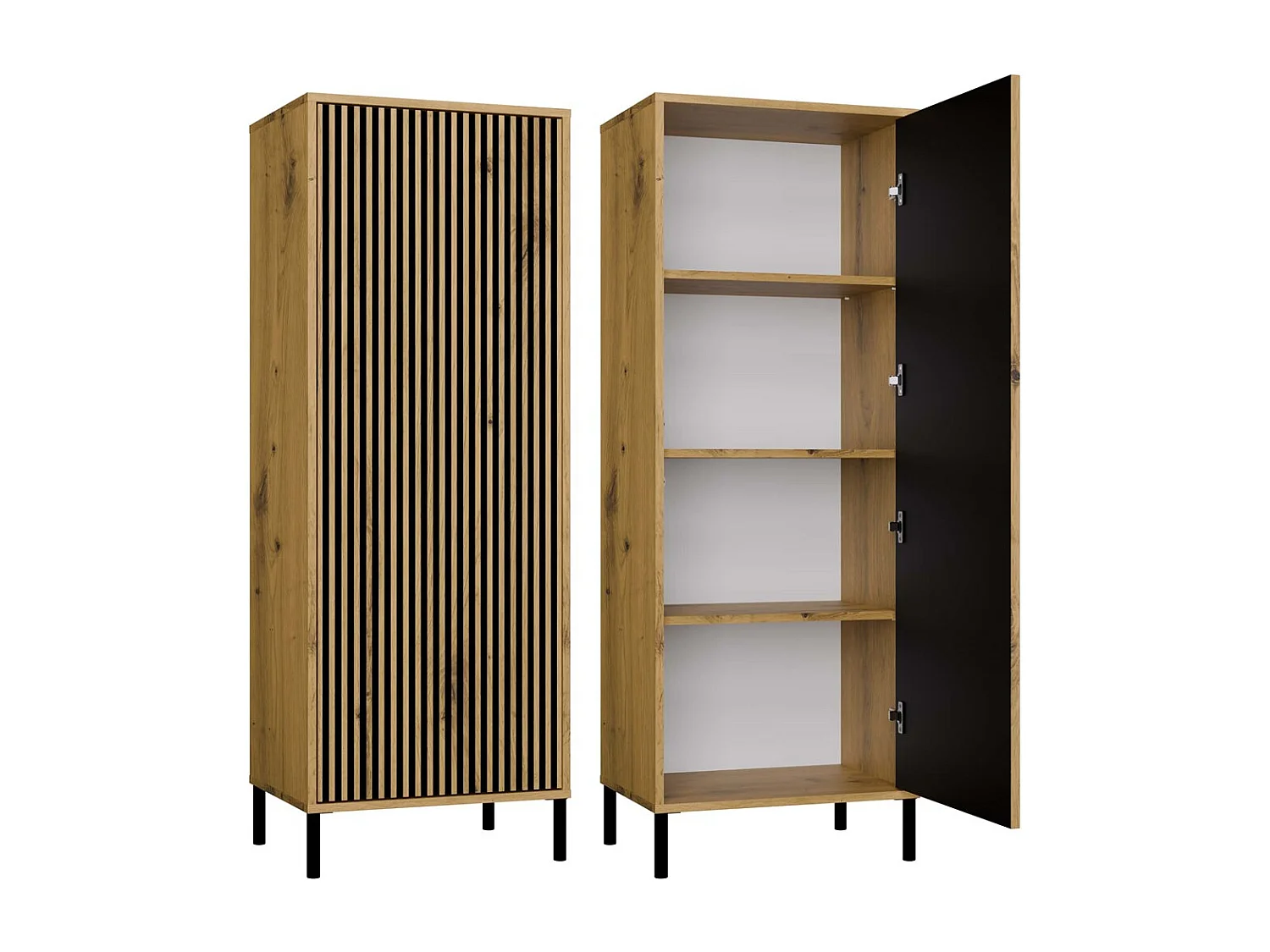 Witryna KAMARO 1DD Slim | Dąb Artisan | 53.5x40x147.5 cm | Ryflowany Front