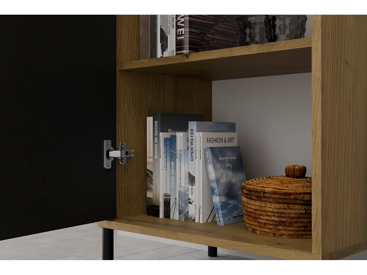 Witryna KAMARO 1DD Slim | Dąb Artisan | 53.5x40x147.5 cm | Ryflowany Front