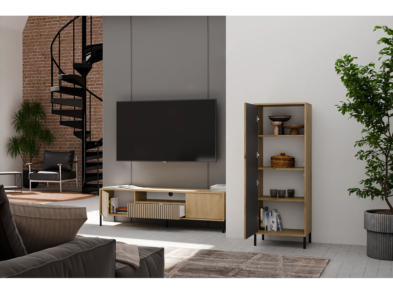 KAMARO - Armoire moderne 3 étagères - 147.5x53.5x40cm - Meuble de rangement - Chêne artisan