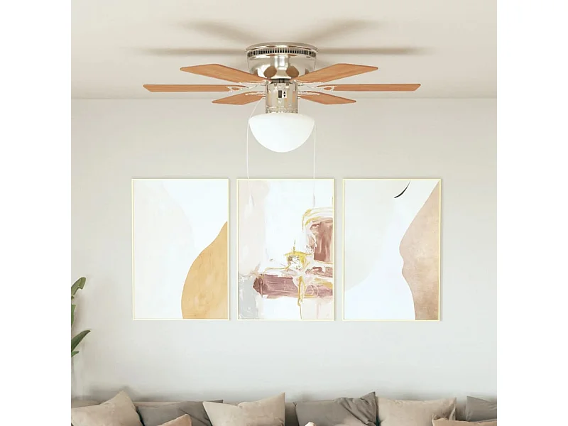 Ventilateur de plafond orné avec lumière 82 cm Marron clair