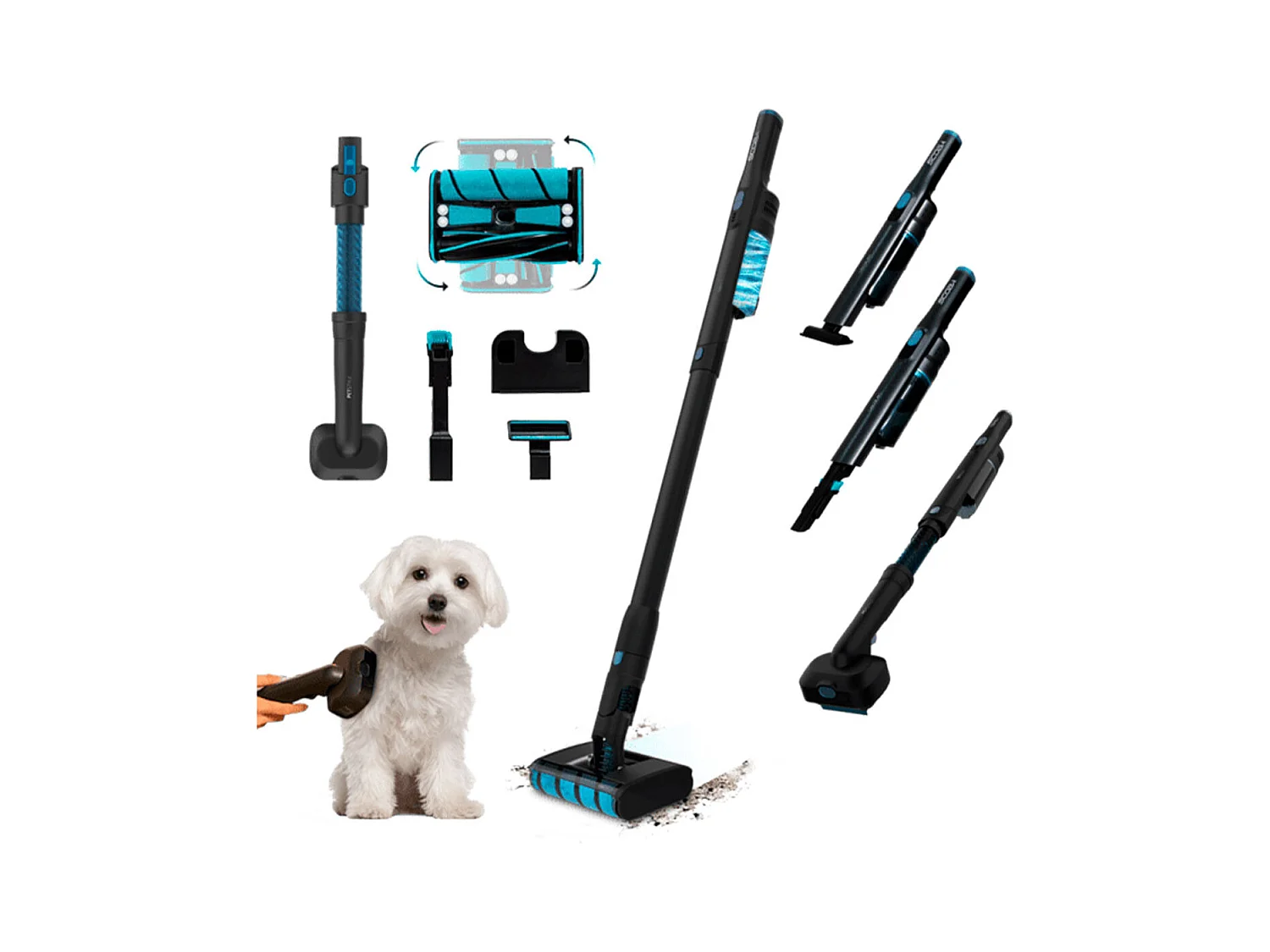 Aspirador vertical Cecotec Scoba 2100 Twice Animal 2 en 1 215W 20kPa especial animales negro