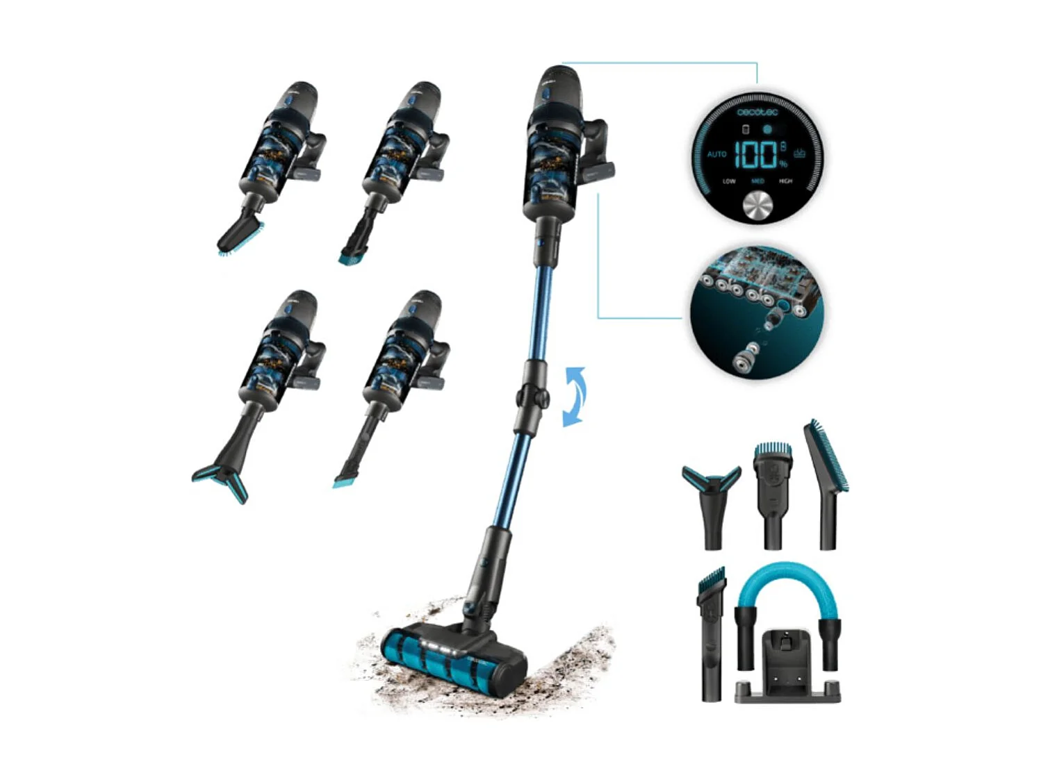 Aspirador vertical Cecotec Conga Rockstar 11500 Odyssey ErgoFlex  850W 3 en 1 negro/azul