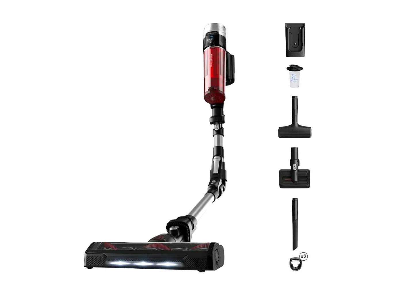 Rowenta RH2077 Aspirateur-balai 2 en 1 Batterie Sec Sans sac 0,4 L 250 W Noir, Rouge