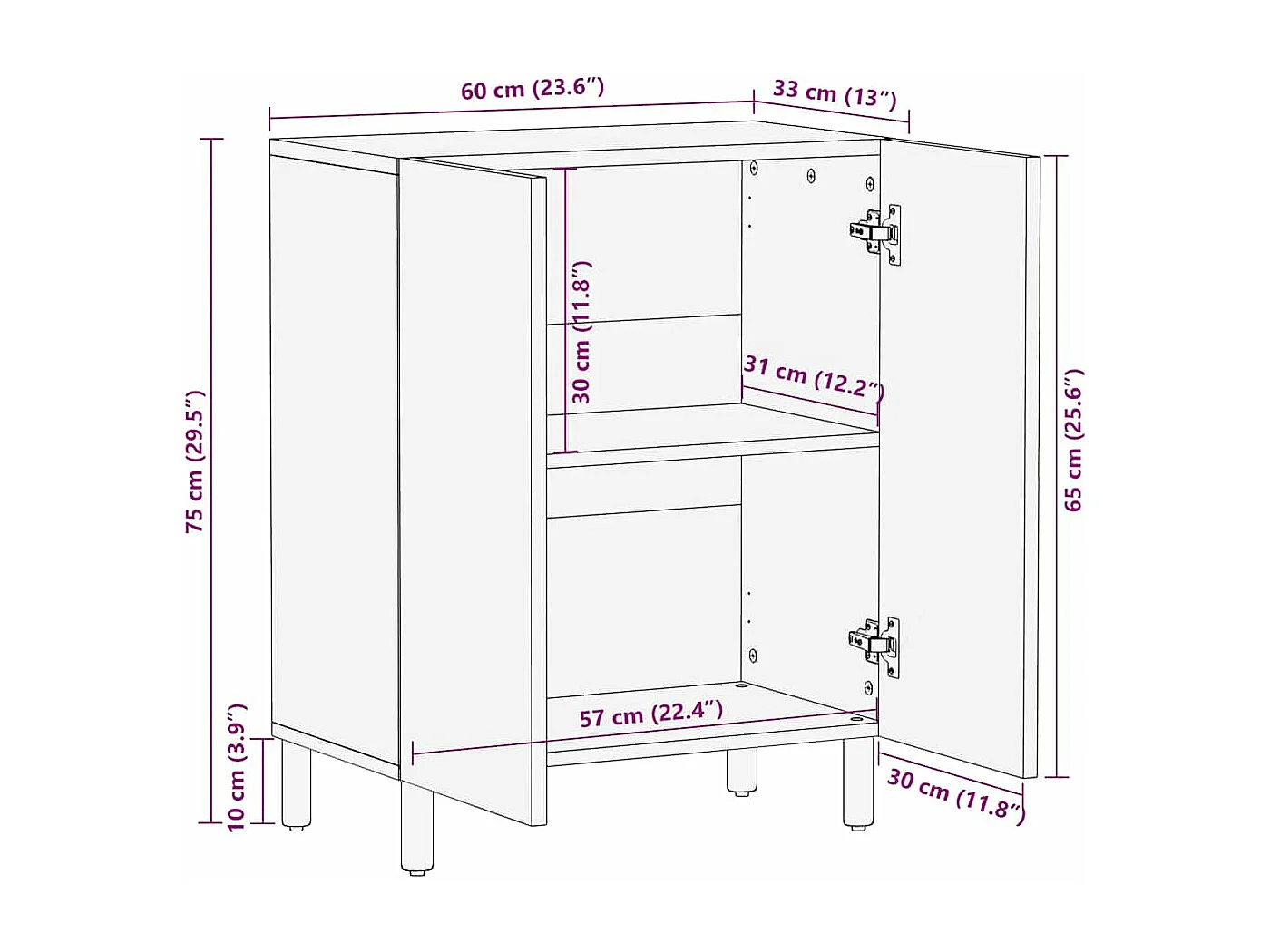 Buffet marron 60x33x75 cm bois massif de manguier