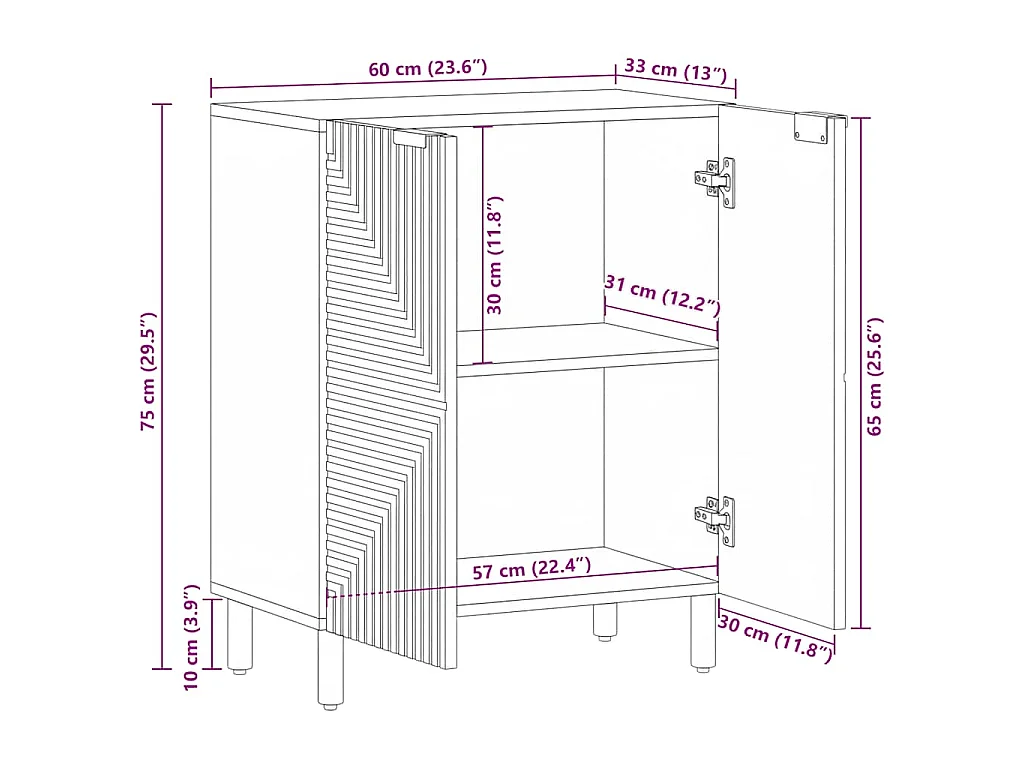 Buffet marron 60x33x75 cm bois massif de manguier