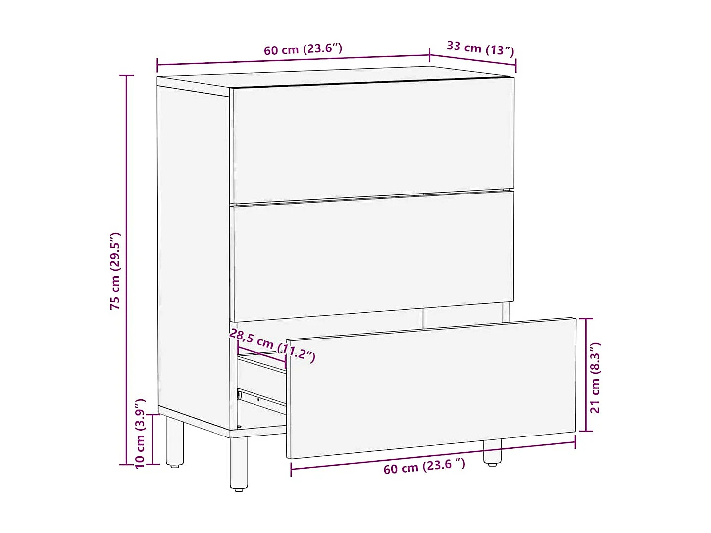 Aparador castanho 60x33x75 cm madeira de mangueira maciça