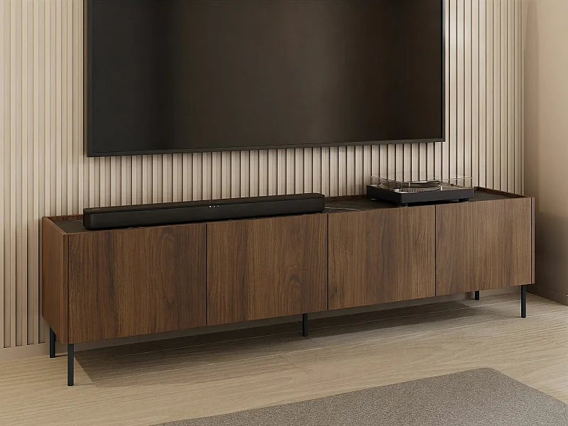 Meuble TV Comfivo Belviro 104, Marbre noir|Noyer, 200x50x37cm