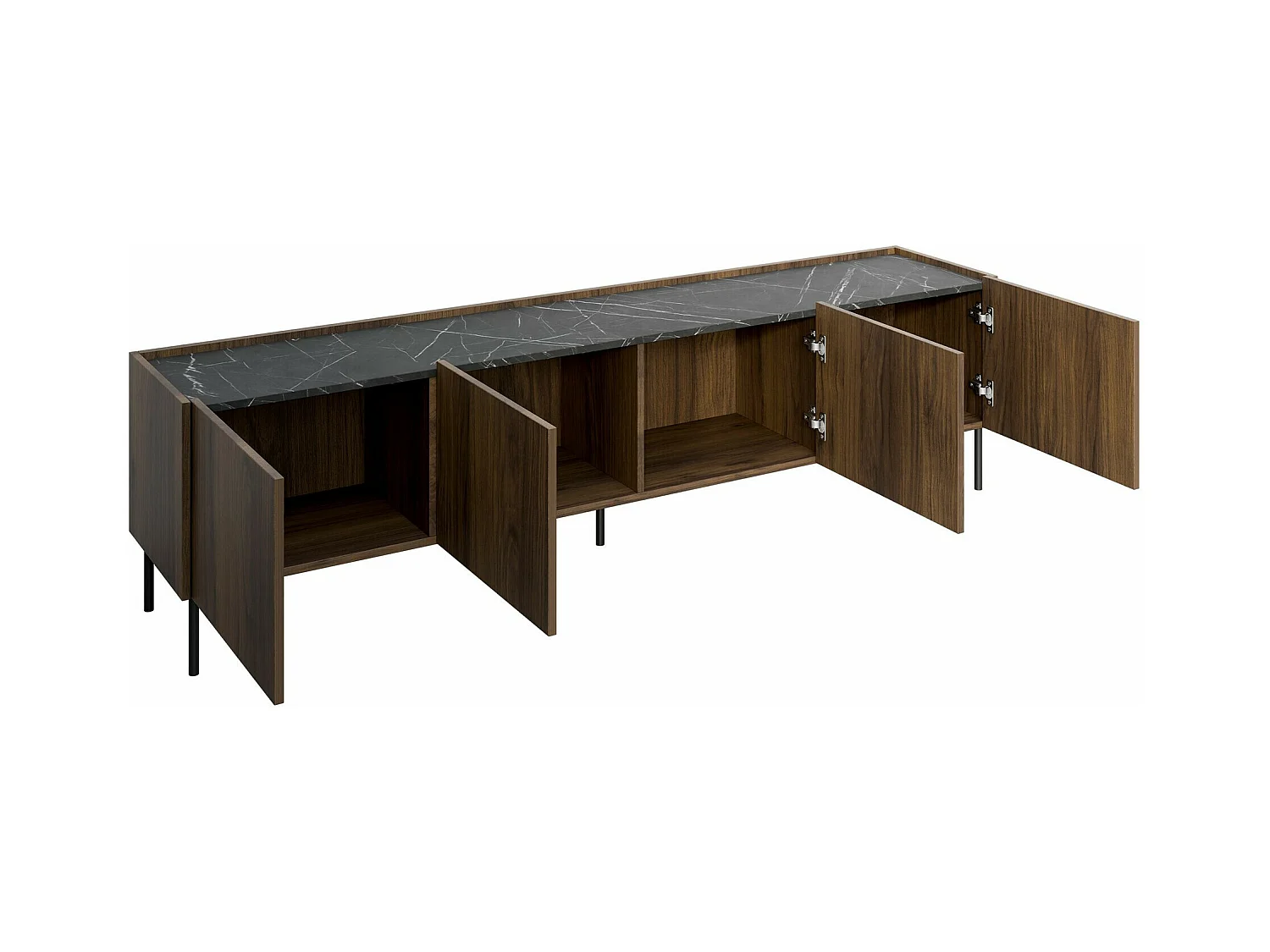 Meuble TV Comfivo Belviro 104, Noyer|Marbre noir, 200x50x37cm