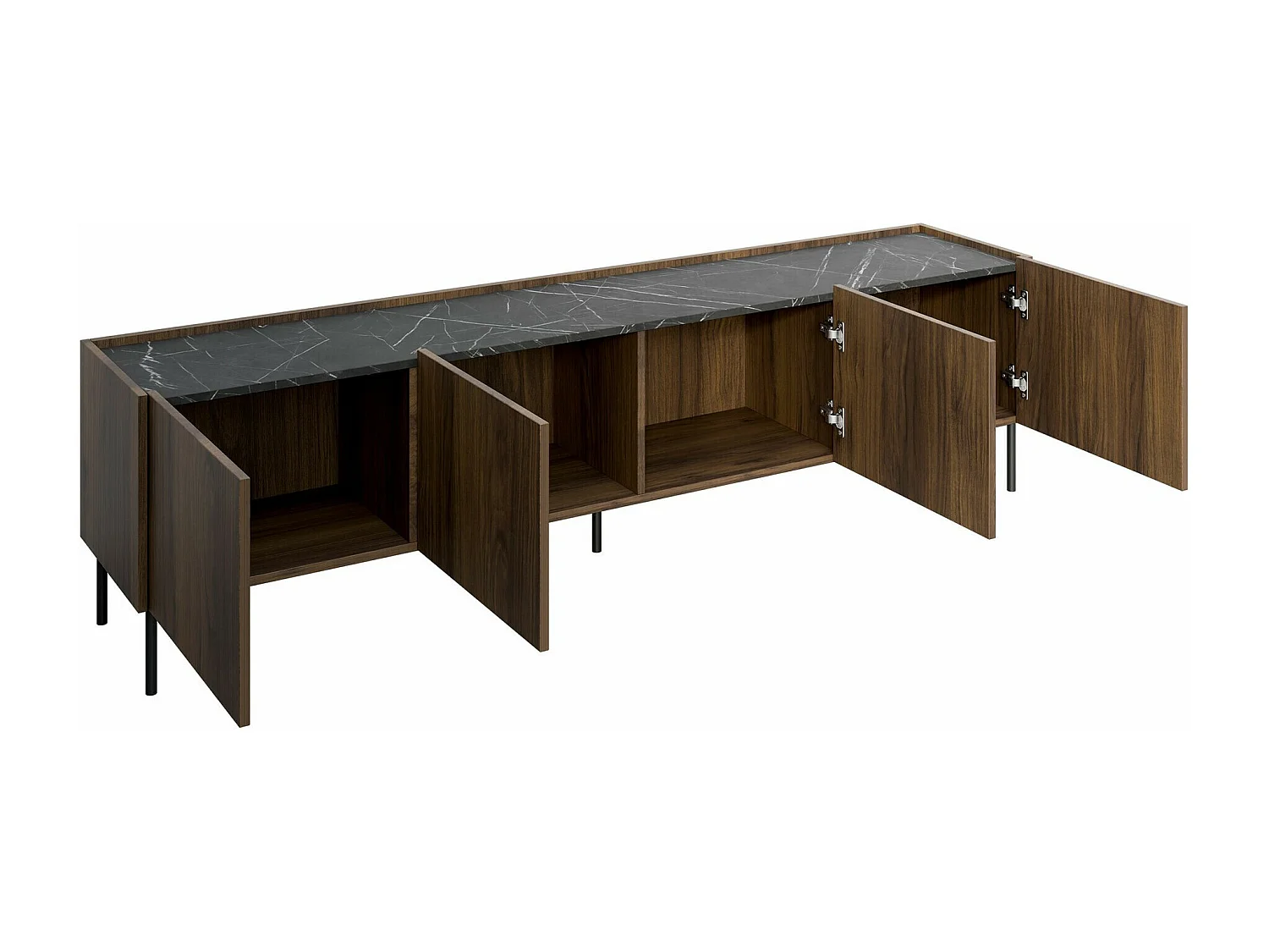 Meuble TV Comfivo Belviro 104, Noyer|Marbre noir, 200x50x37cm