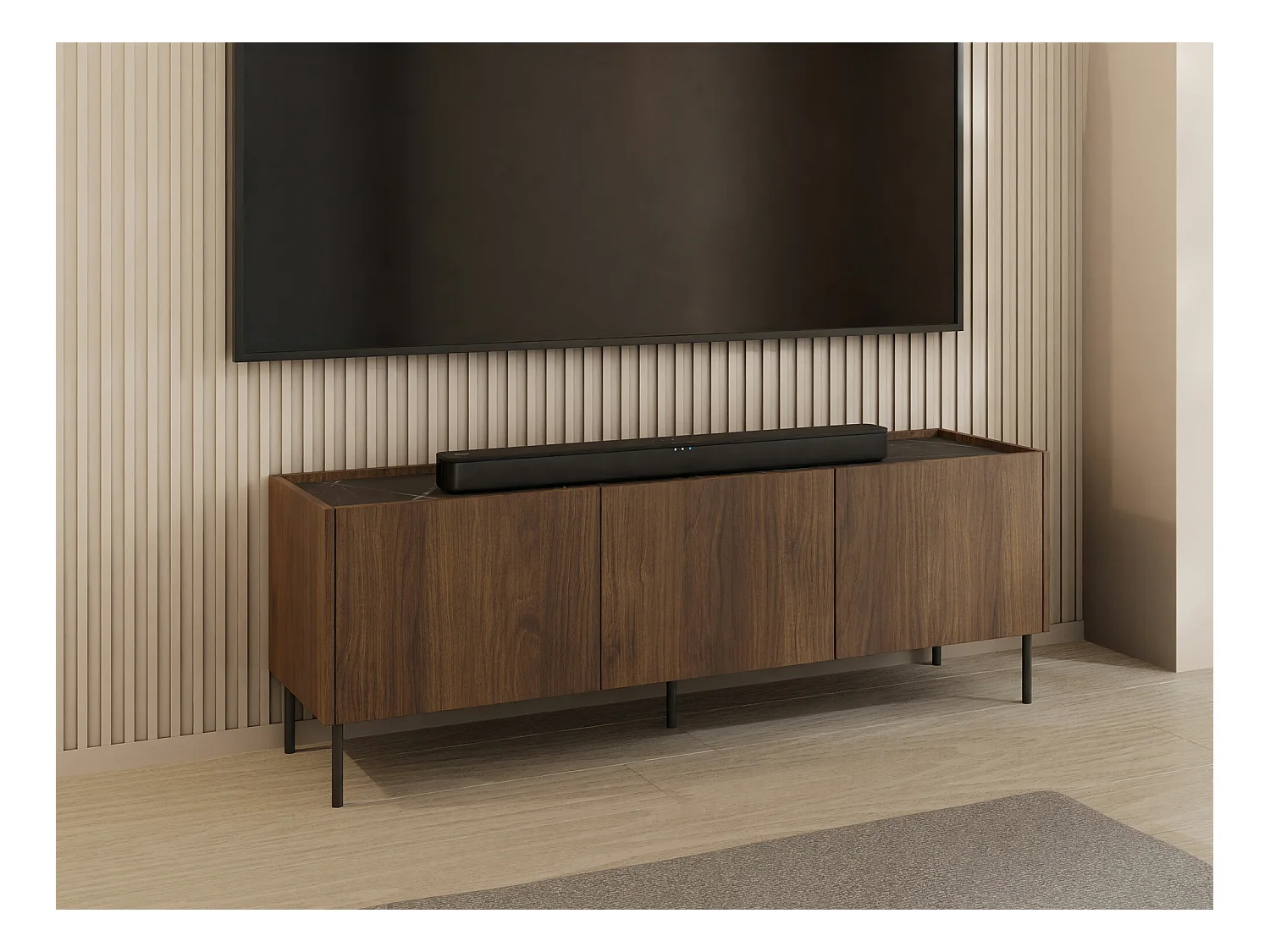 Meuble TV Comfivo Belviro 103, Noyer|Marbre noir, 144x50x37cm