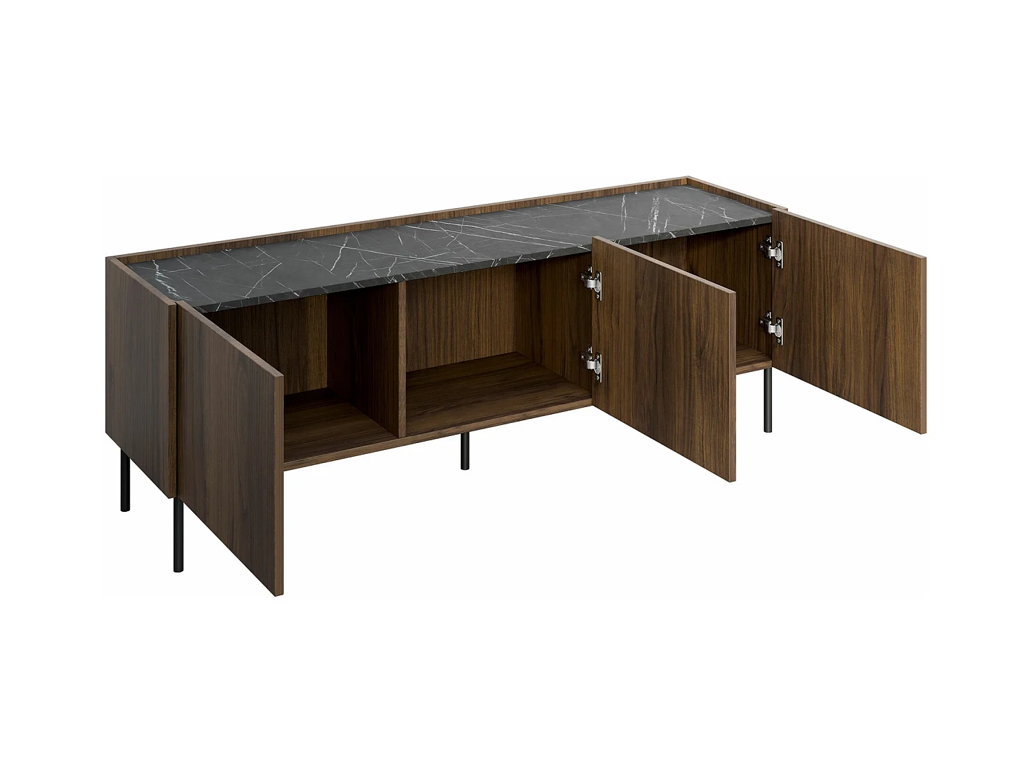 Meuble TV Comfivo Belviro 103, Noyer|Marbre noir, 144x50x37cm